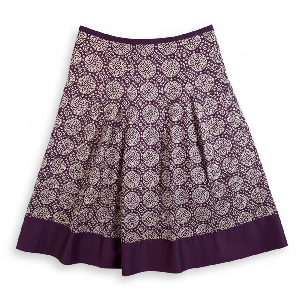Talbots Womens Purple Geometric Medallion Print A-Line Pleated Skirt Size 2